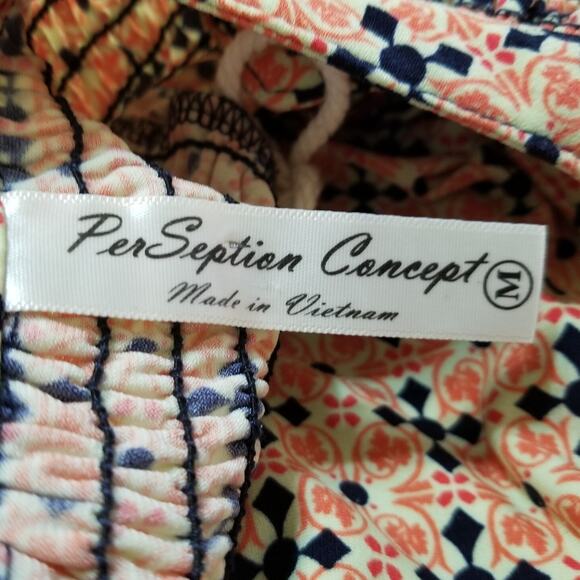 PerSeption Concept Multicolor 3/4 Sleeve Dress Tie Neckline W/Smocking - Size M - Picture 5 of 6